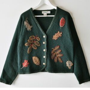 ISO LL Bean Embroidered Leaves Cardigan Sweater L.L. Bean